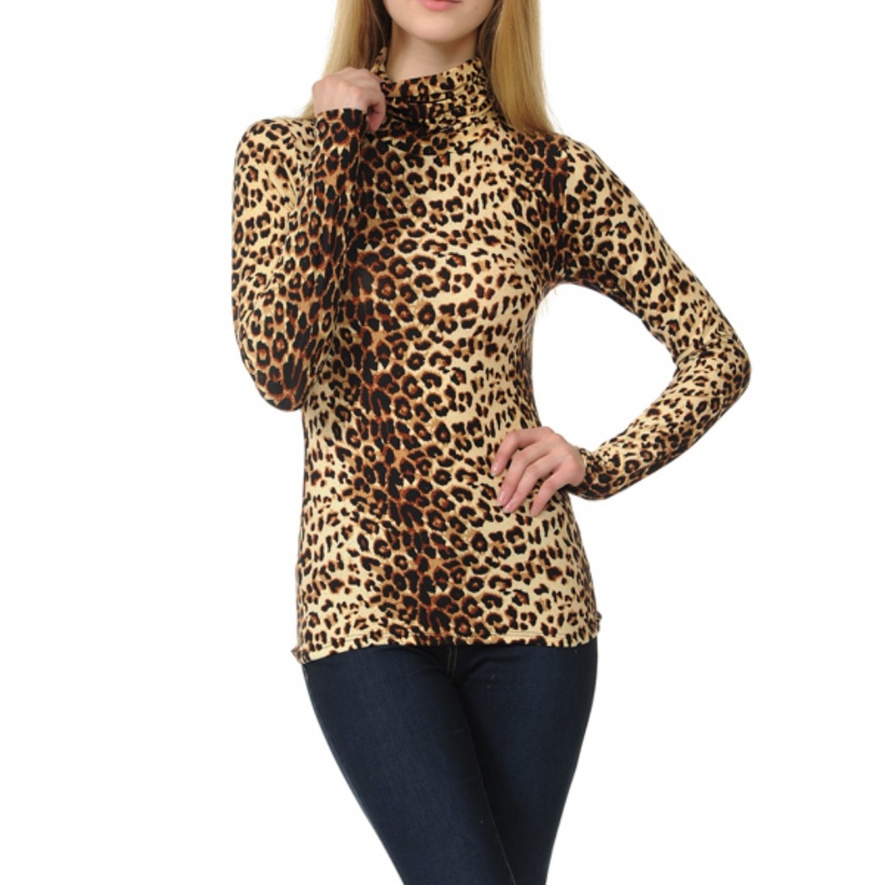 Animal Turtleneck Long Sleeve Top